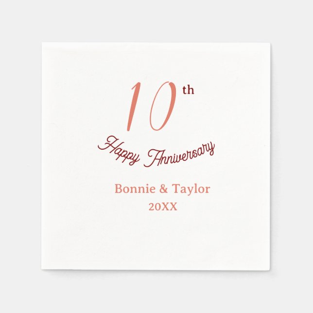 Guardanapo De Papel 10th wedding anniversary peach pastel name retro b (Frente)