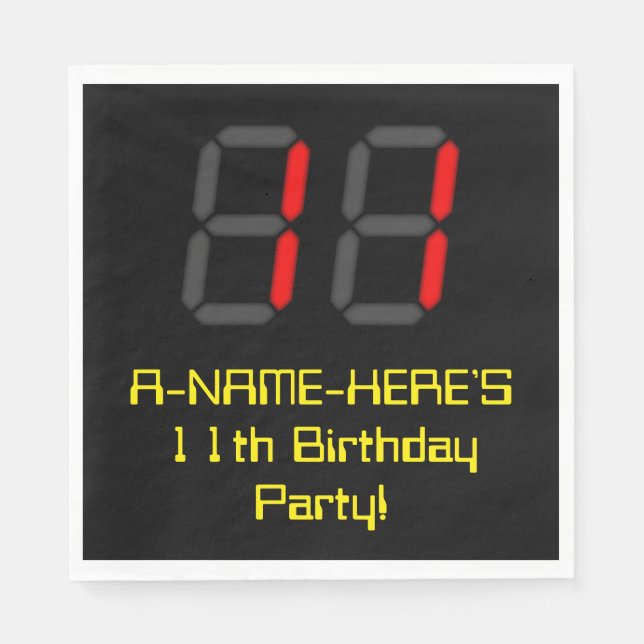 Guardanapo De Papel 11 Aniversário: Estilo de Relógio Digital Vermelho (Frente)