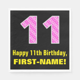 Guardanapo De Papel 11 Aniversário: Listras e Corações Rosa "11" +