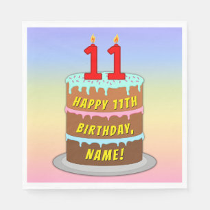 Guardanapo De Papel 11 de aniversário: Bolo e Velas Divertidas + Nome