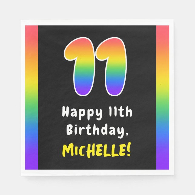 Guardanapo De Papel 11th Birthday: Rainbow Spectrum # 11, Custom Name (Frente)