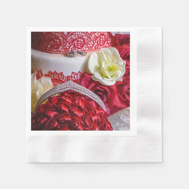 Guardanapo De Papel 1242-Bolo, Buquê e Anéis de Casamento (Frente)