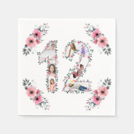 Guardanapo De Papel 12 Birthday Girl Flower Collage White