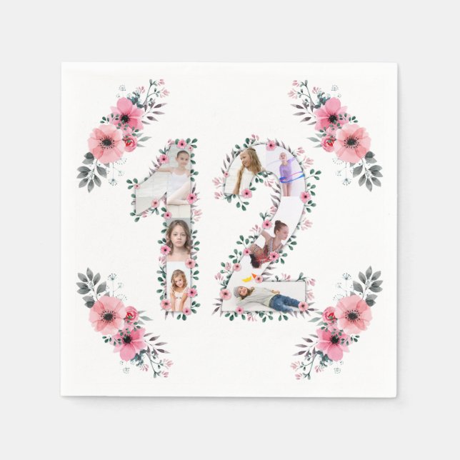Guardanapo De Papel 12 Birthday Girl Flower Collage White (Frente)