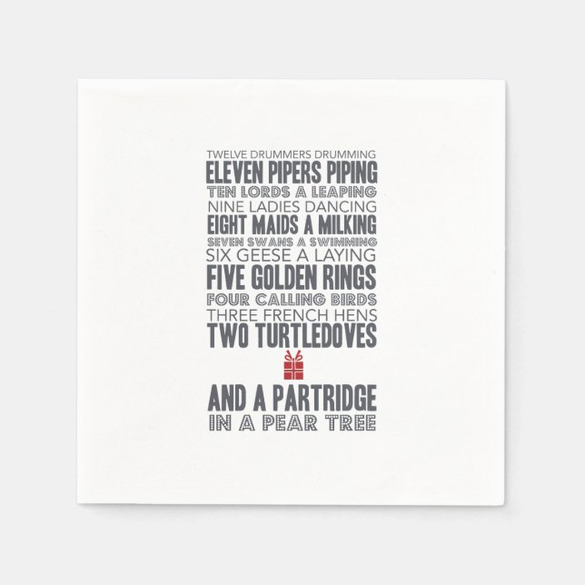 Guardanapo De Papel 12 dias de Natal | Vermelha (Frente)