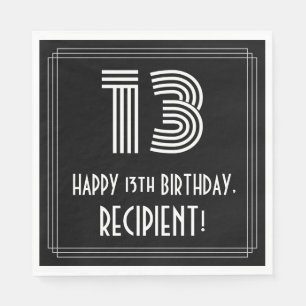 Guardanapo De Papel 13 Aniversário: Art Deco Inspira "13" + Nome
