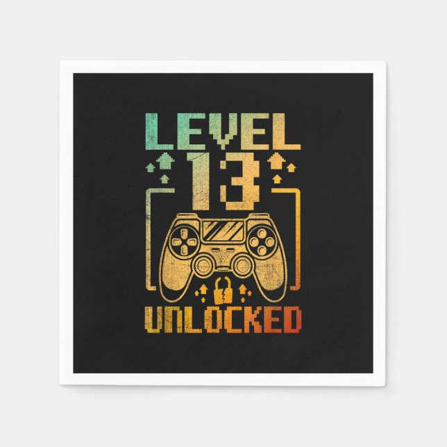 Guardanapo De Papel 13 Birthday Boy Level 13 Desbloqueado Com 13 Anos  (Frente)