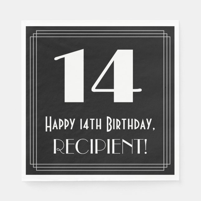 Guardanapo De Papel 14 Aniversário ~ Arte Deco Inspirou "14", Nome (Frente)