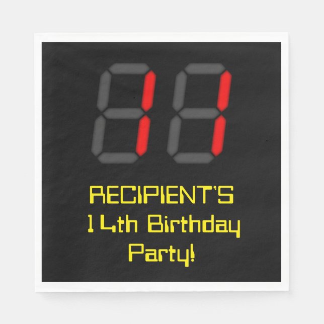 Guardanapo De Papel 14 Aniversário: Estilo de Relógio Digital Vermelho (Frente)