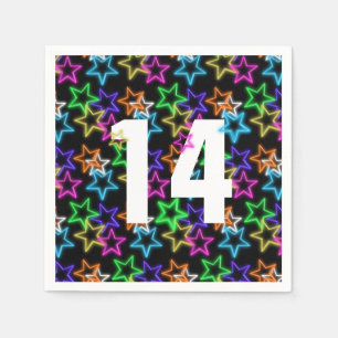 Guardanapo De Papel 14 Birthday Neon Stars em Preto