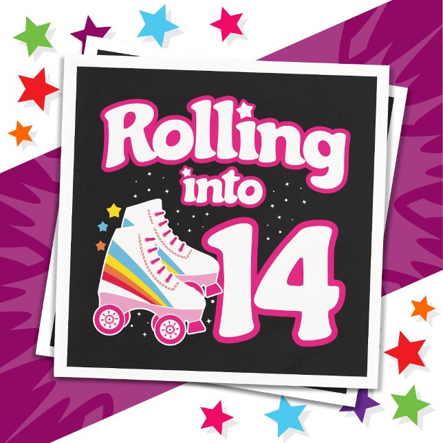 Guardanapo De Papel 14 Birthday Roller Skating 14 Anos Antiga Skate (Criador carregado)