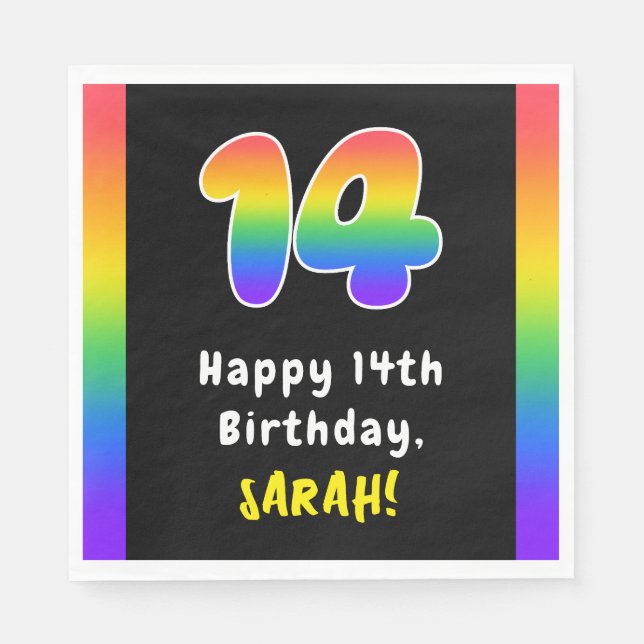 Guardanapo De Papel 14th Birthday: Rainbow Spectrum # 14, Custom Name (Frente)