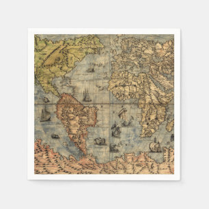 Guardanapo De Papel 1565 Mapa Antigo do Mundo de Forlani Cartografia V