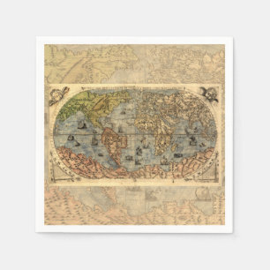 Guardanapo De Papel 1565 Mapa Antigo do Mundo de Forlani Cartografia V