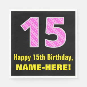 Guardanapo De Papel 15 Aniversário: Listras e Corações Rosa "15" +