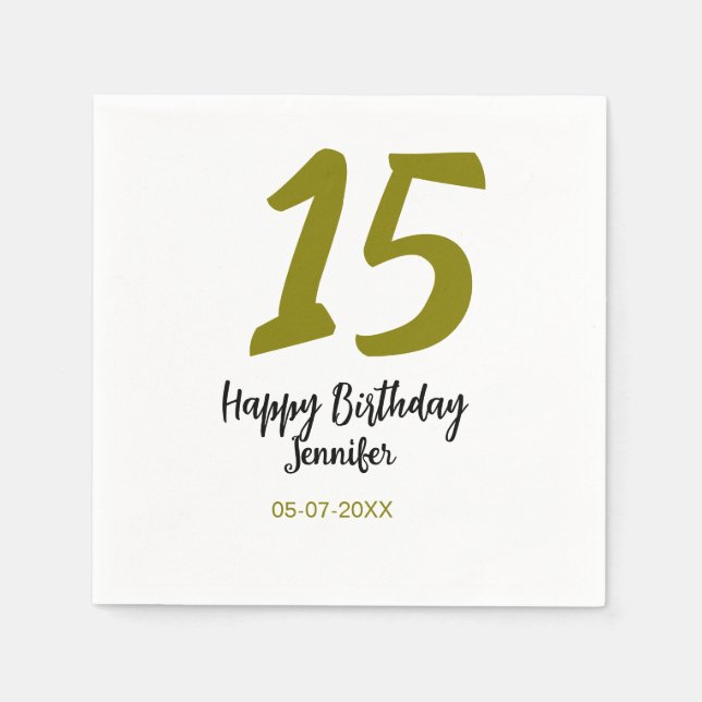 Guardanapo De Papel 15 aniversário quiencenera adicionar data ano ouro (Frente)