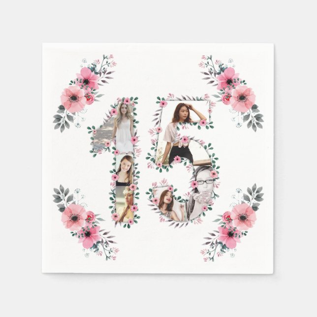 Guardanapo De Papel 15 Birthday Girl Flower Collage White (Frente)