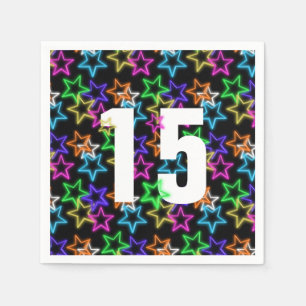 Guardanapo De Papel 15 Birthday Neon Stars em Preto