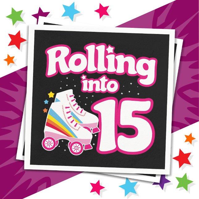 Guardanapo De Papel 15 Birthday Roller Skating 15 Anos Antiga Skate (Criador carregado)
