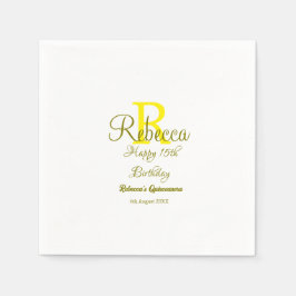 Guardanapo De Papel 15 Feliz Aniversário Amarelo Apelido Monograma Mod