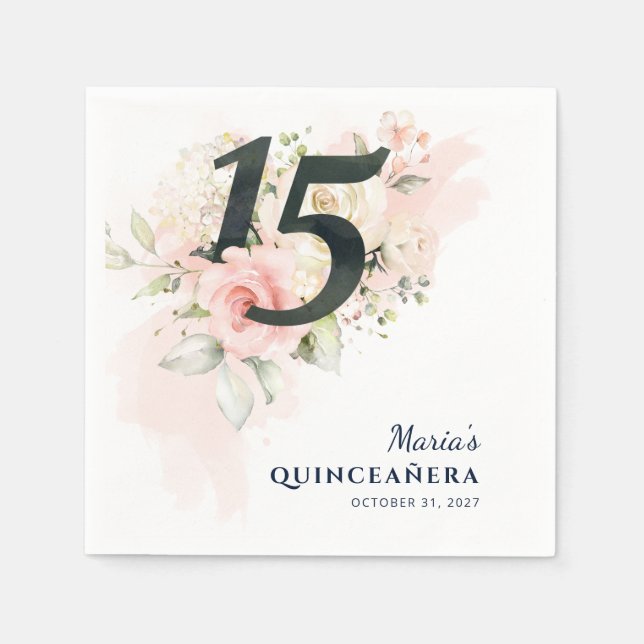 Guardanapo De Papel 15th Birthday Party Quinceanera Floral Rustic (Frente)