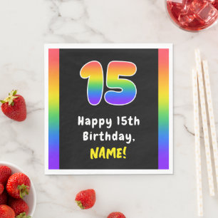Guardanapo De Papel 15th Birthday: Rainbow Spectrum # 15, Custom Name