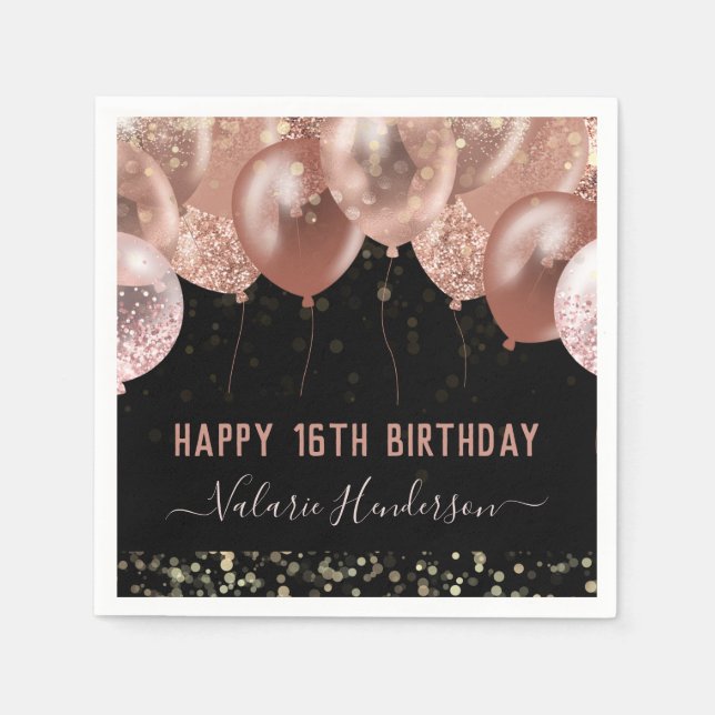Guardanapo De Papel 16º Balões Rosa de Aniversário (Frente)