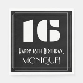 Guardanapo De Papel 16.º Aniversário: Art Deco Inspirou "16" + Nome