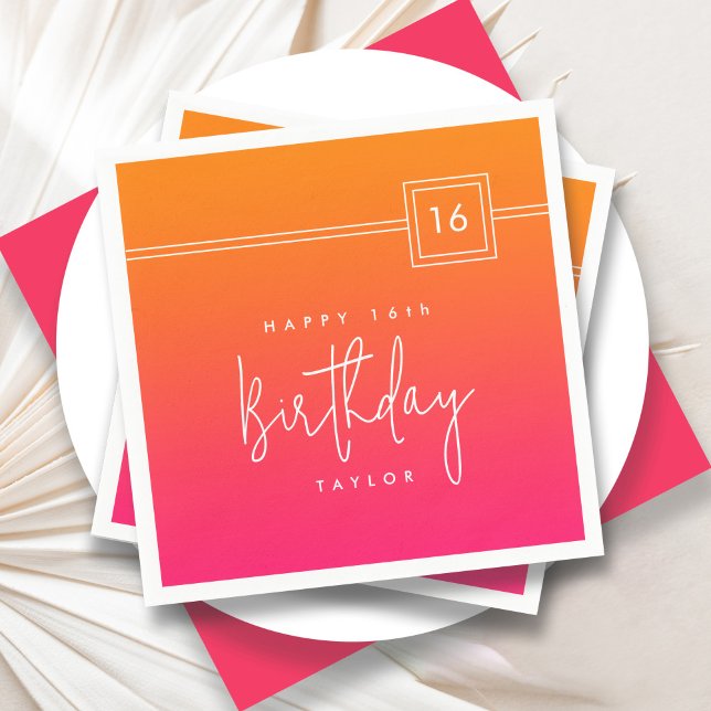 Guardanapo De Papel 16.º Aniversário Cor de laranja Rosa Quente Colori (Criador carregado)