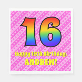 Guardanapo De Papel 16.º aniversário: Stripes e corações cor-de-rosa, 