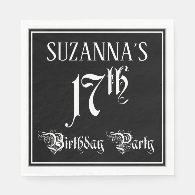 Guardanapo De Papel 17th Birthday Party — Fancy Script + Custom Name (Frente)