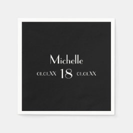 Guardanapo De Papel 18ª festa de aniversário preto branco simples