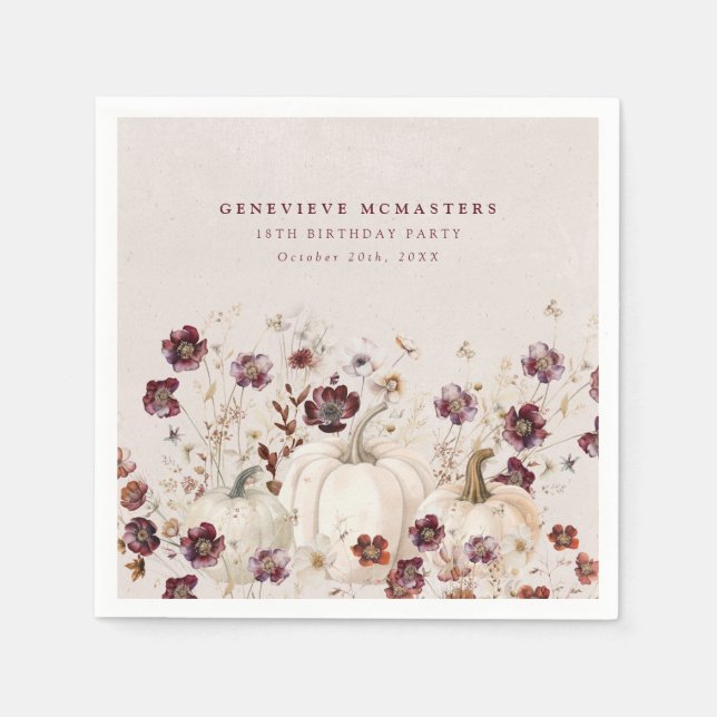 Guardanapo De Papel 18ª Festa de aniversário Pumpkin Wildflower Person (Frente)