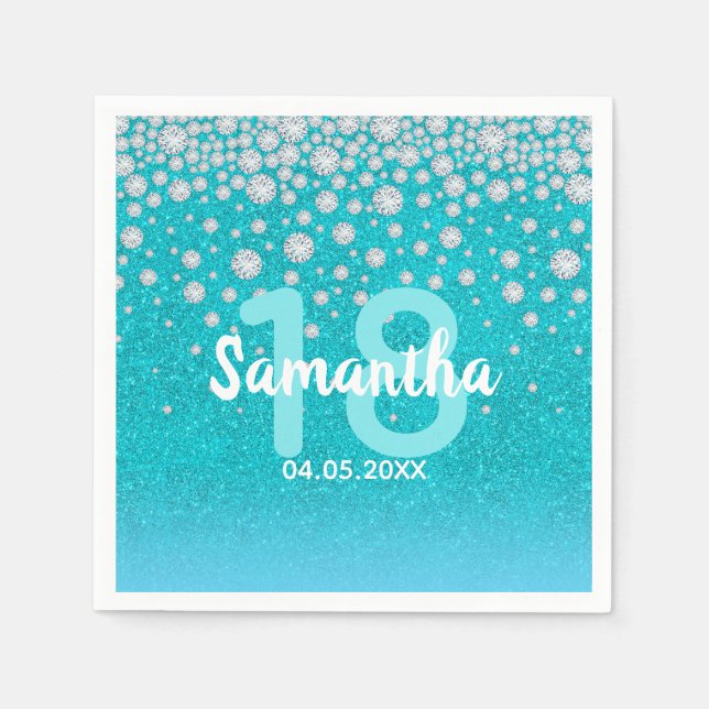 Guardanapo De Papel 18.º aniversário do Teal Blue Glitter (Frente)
