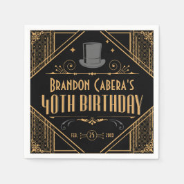 Guardanapo De Papel 1920 Preto e Dourado da Arte de aniversário de 40 