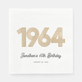 Guardanapo De Papel 1964 White Black Faux Dourado 60º aniversário