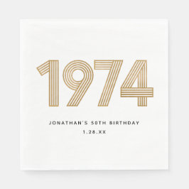 Guardanapo De Papel 1974 White Black 50th Birthday, Dourado branco