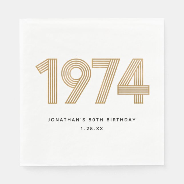 Guardanapo De Papel 1974 White Black 50th Birthday, Dourado branco (Frente)