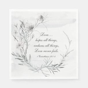 Guardanapo De Papel 1 Corinthians 13:13 Cinza Elegante Aquarela