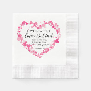 Guardanapo De Papel 1 Corinthians 13:4 O amor é o coração cor-de-rosa