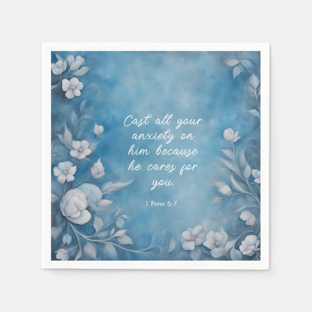 Guardanapo De Papel 1 Peter 5:7 “Cast All Your Anxiety” Blue Floral (Frente)