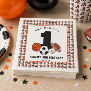 Guardanapo De Papel 1 Tema de Esportes com Bola Aniversário de 1 ano d