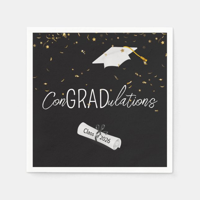 Guardanapo De Papel 2026 Graduation Gold Confetti and Cap (Frente)
