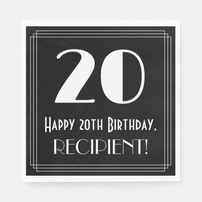 Guardanapo De Papel 20 Aniversário ~ Arte Deco Inspirou "20", Nome (Frente)