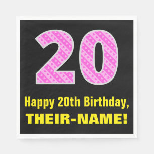 Guardanapo De Papel 20 Aniversário: Listras e Corações Rosa "20" +