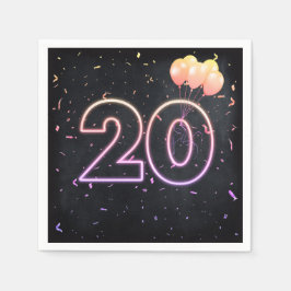 Guardanapo De Papel 20 Birthday Neon Sign on Black Napkins
