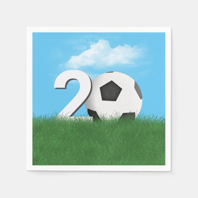 Guardanapo De Papel 20 Birthday Soccer Ball in Green Grass (Frente)