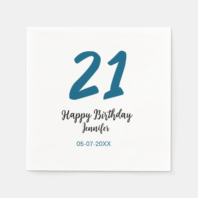 Guardanapo De Papel 21 anos negrito - letra azul simples mínimo (Frente)