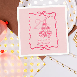 Guardanapo De Papel 21st Birthday Hand Drawn Pink Champagne Napkins