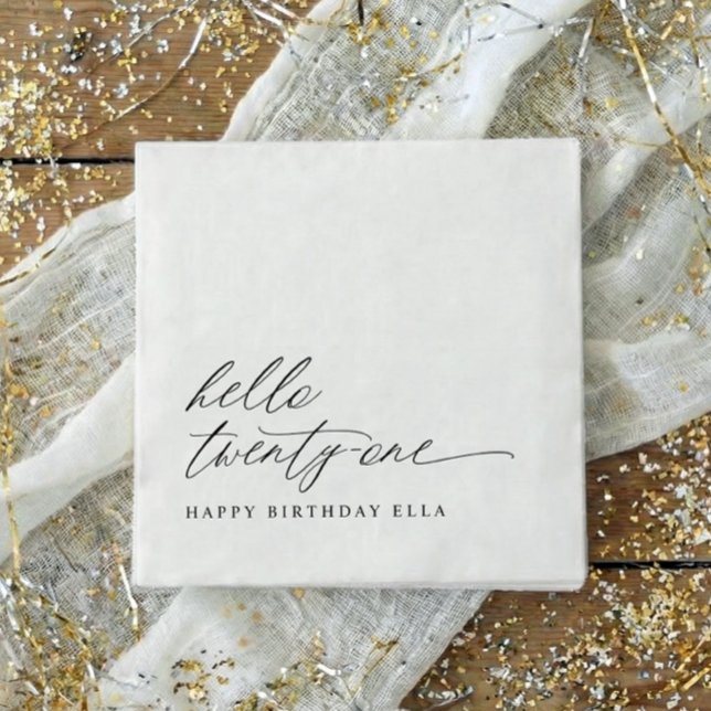 Guardanapo De Papel 21st Birthday Party Hello 21 Modern Milestone (21st birthday party napkins in black and white)